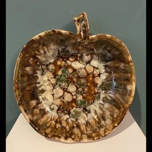 Dryden Pottery Hot Springs Ark Brown Green Drip Glaze Bowl Apple Pumpkin Vintage